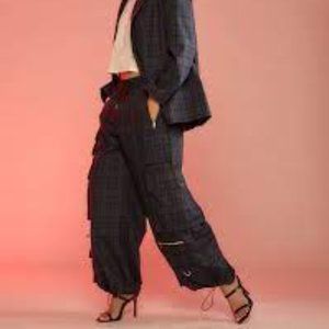 CYNTHIA ROWLEY GREEN PLAID CARGO PANTS